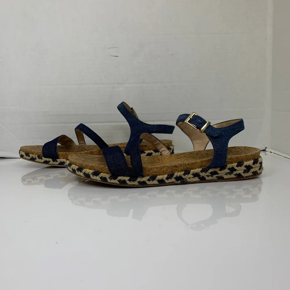 Amelia Grace Women Blue Denim Flat Open Toe Strappy Sandals Size 11 - Picture 6 of 10
